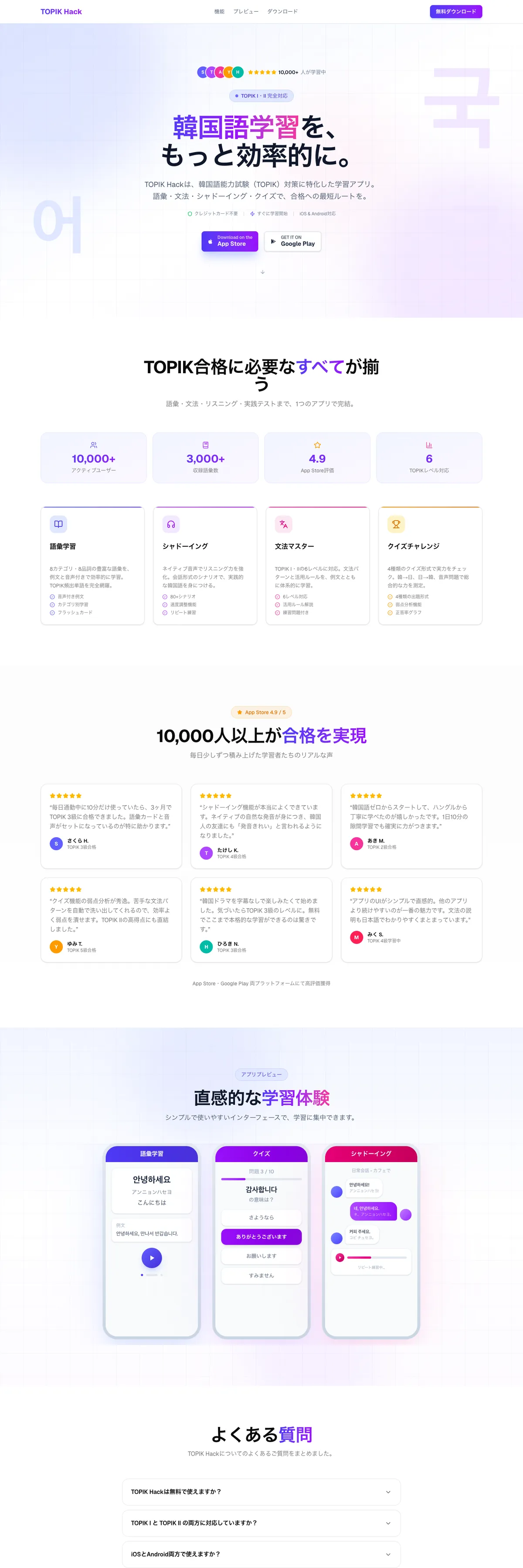 TOPIK韓国語学習のページ全体
